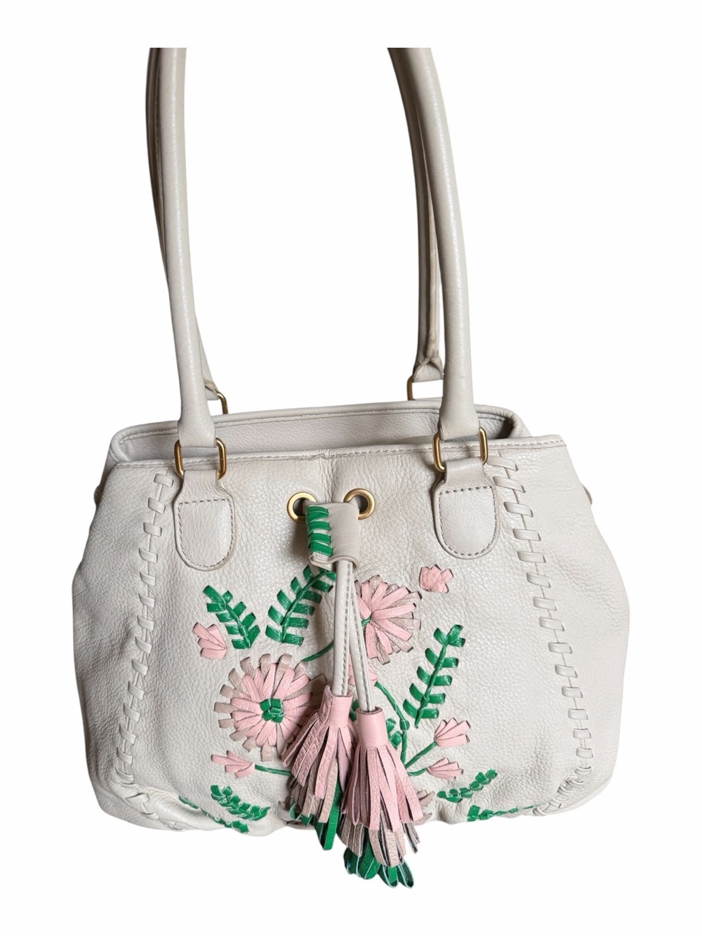 Isabella Fiore Women's White Floral Embroidered Leather Shoulder Bag